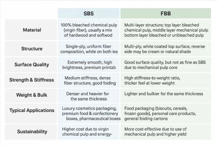 SBS vs. FBB: So wählen Sie den am besten geeigneten Verpackungskarton SBS vs. FBB: So wählen Sie den am besten geeigneten Verpackungskarton